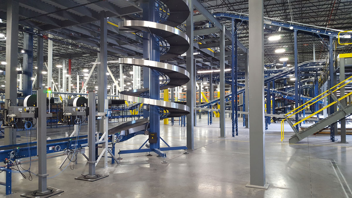 interior warehouse facility with extensive conveyor equipment