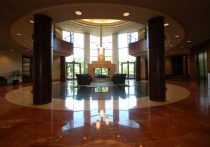 View of Chesterbrook Corporate Center looking from inside the lobby out the main entrance