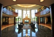 Chesterbrook Corporate Center lobby and atrium view with fireplace