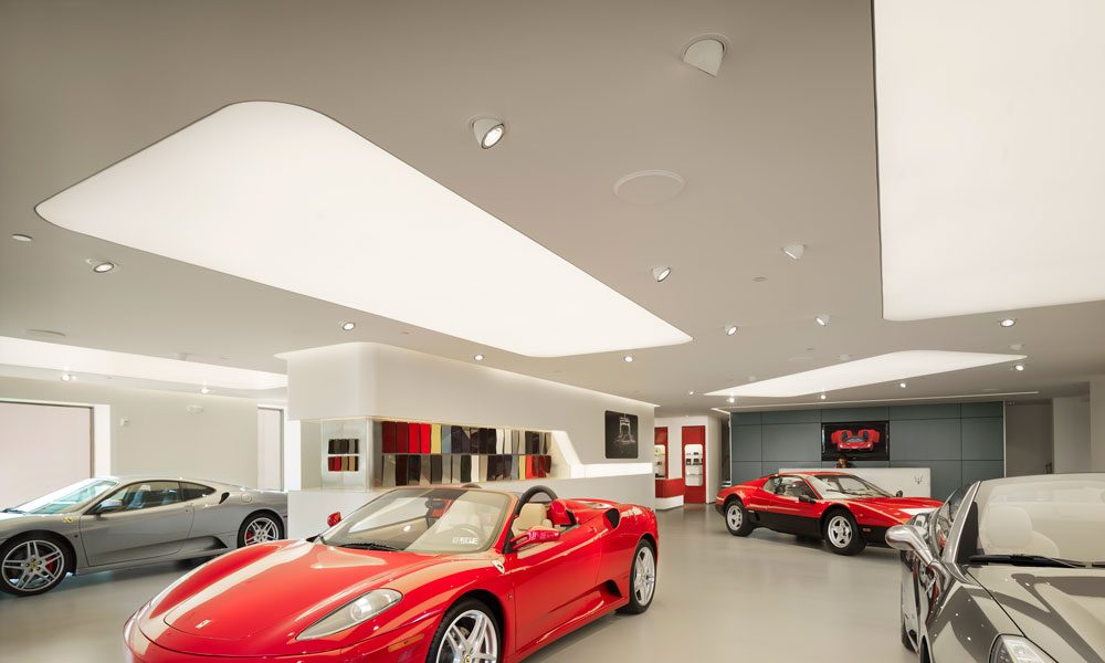 Algar Ferrari of Philadelphia interior showroom with multiple vehicles
