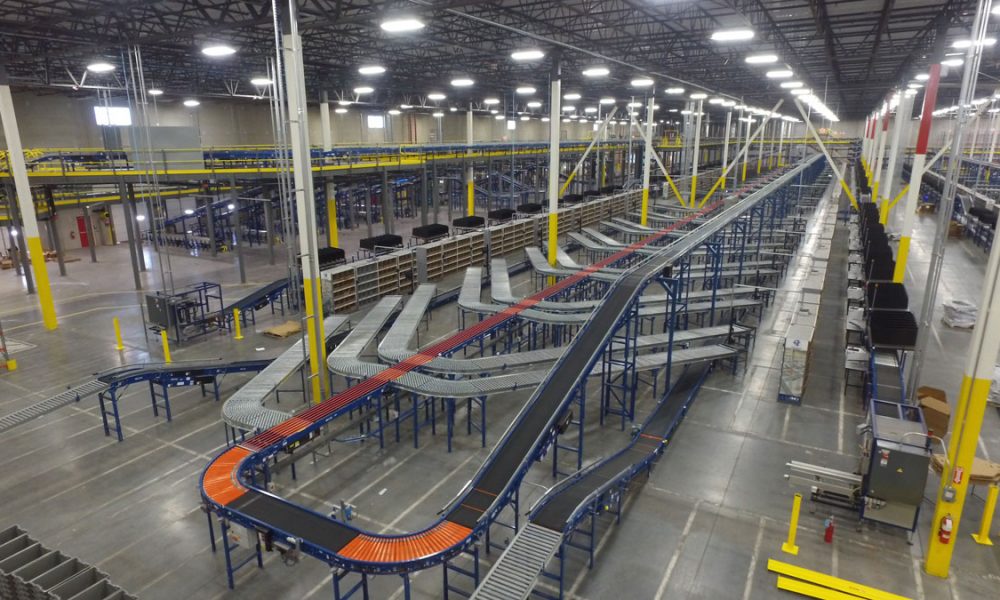 Geodis interior of warehouse with conveyor systems