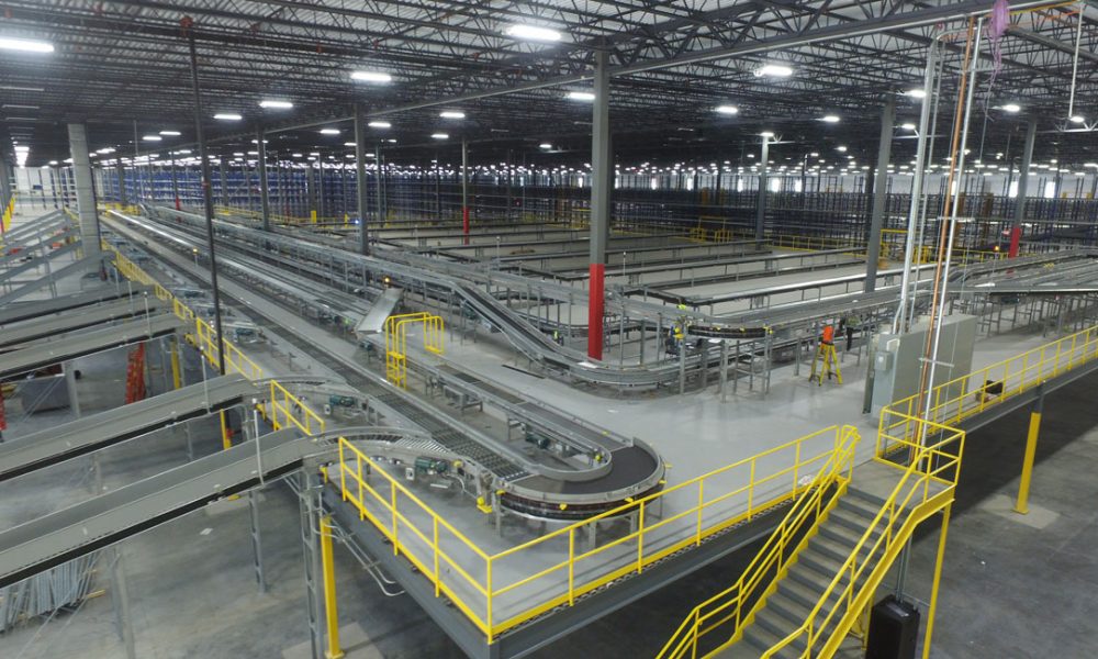 wide shot of conveyor systems inside the liberty warehouse