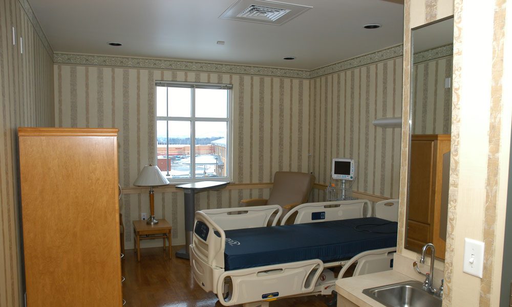 Interior of a patient room at a healthcare facility