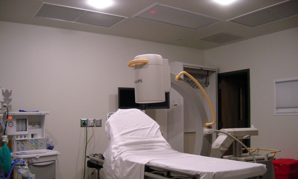 Closeup of healthcare equipment inside a patient examination room