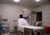 Closeup of healthcare equipment inside a patient examination room