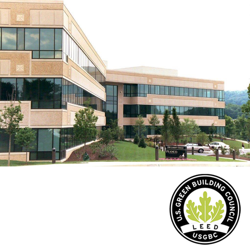 Building exterior with LEED symbol