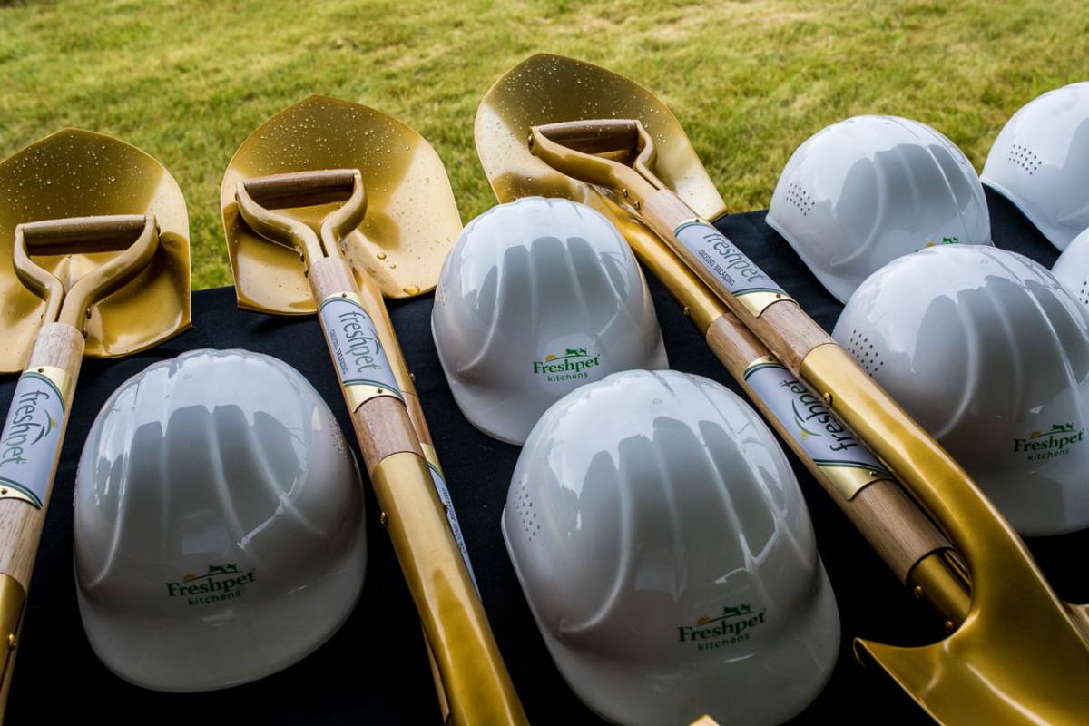 freshpet project groundbreaking hard hats and shovels