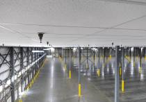 closeup of warehouse drop ceiling with sprinkler