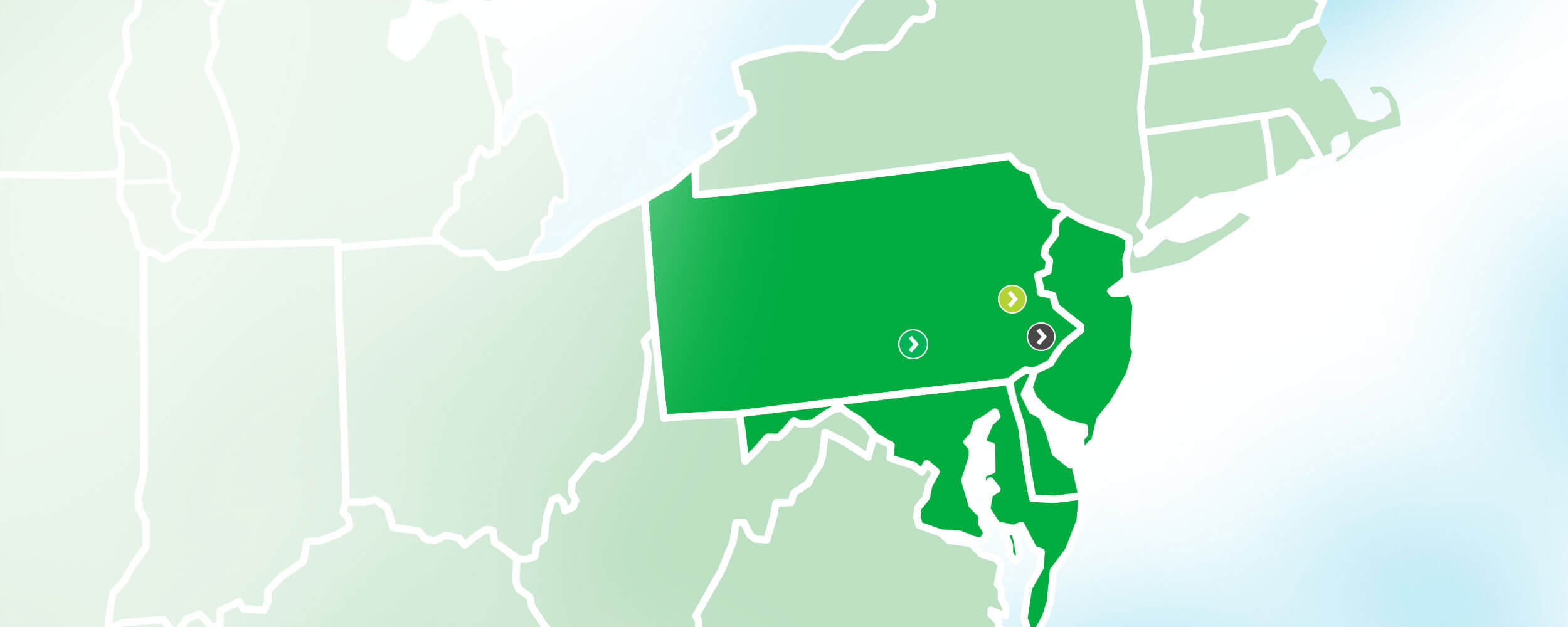office locations map with Penntex offices designated as points