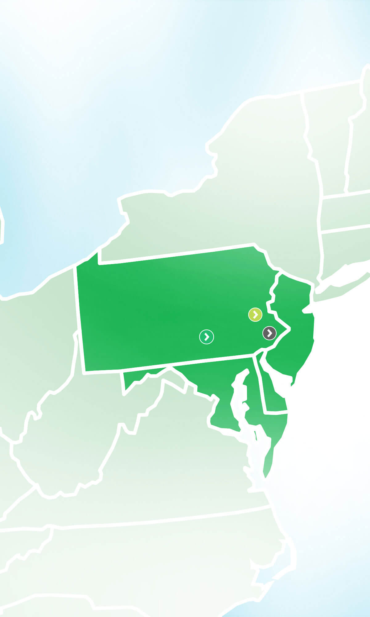 office locations map of PA, MD, DE, NJ