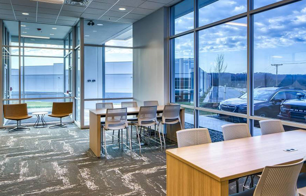 interior office setting with chairs and desks