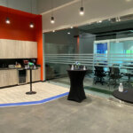 interior office view with large window into conference room