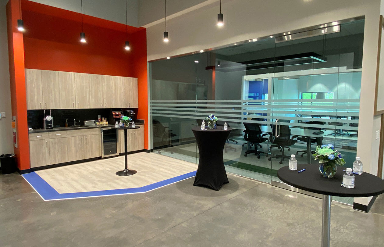 interior office view with large window into conference room