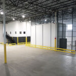 Pharmaceutical facility interior warehouse space with cold storage spaces