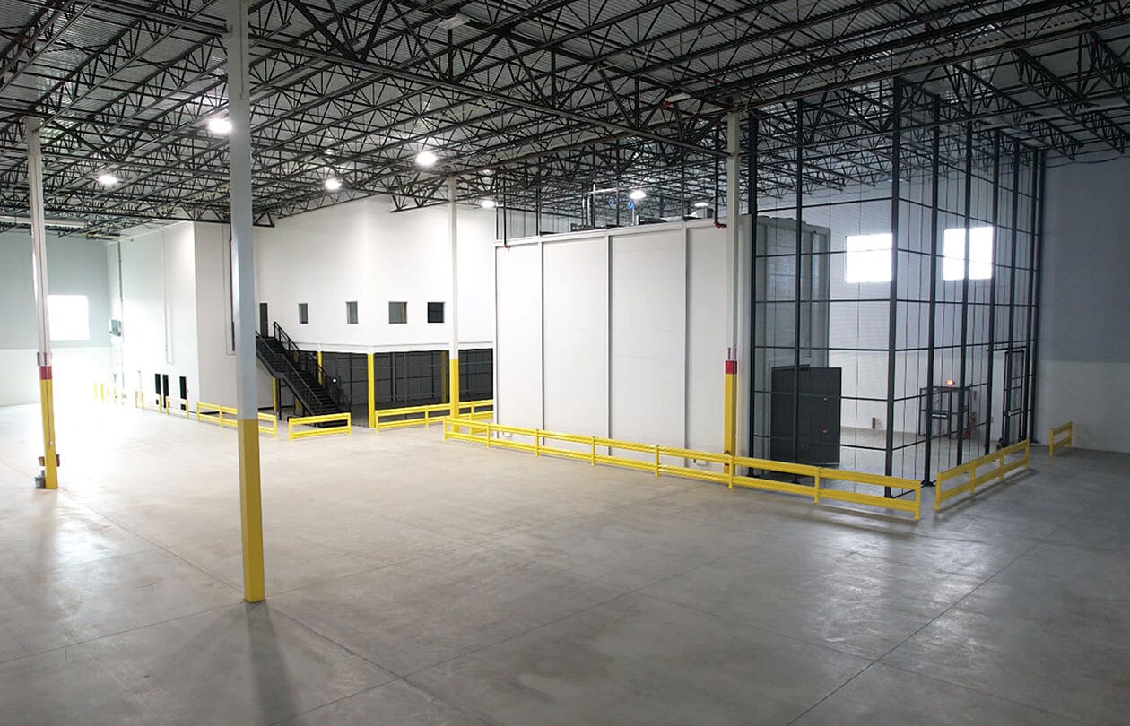 Pharmaceutical facility interior warehouse space with cold storage spaces
