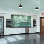 interior commercial kitchen and break room view with appliances