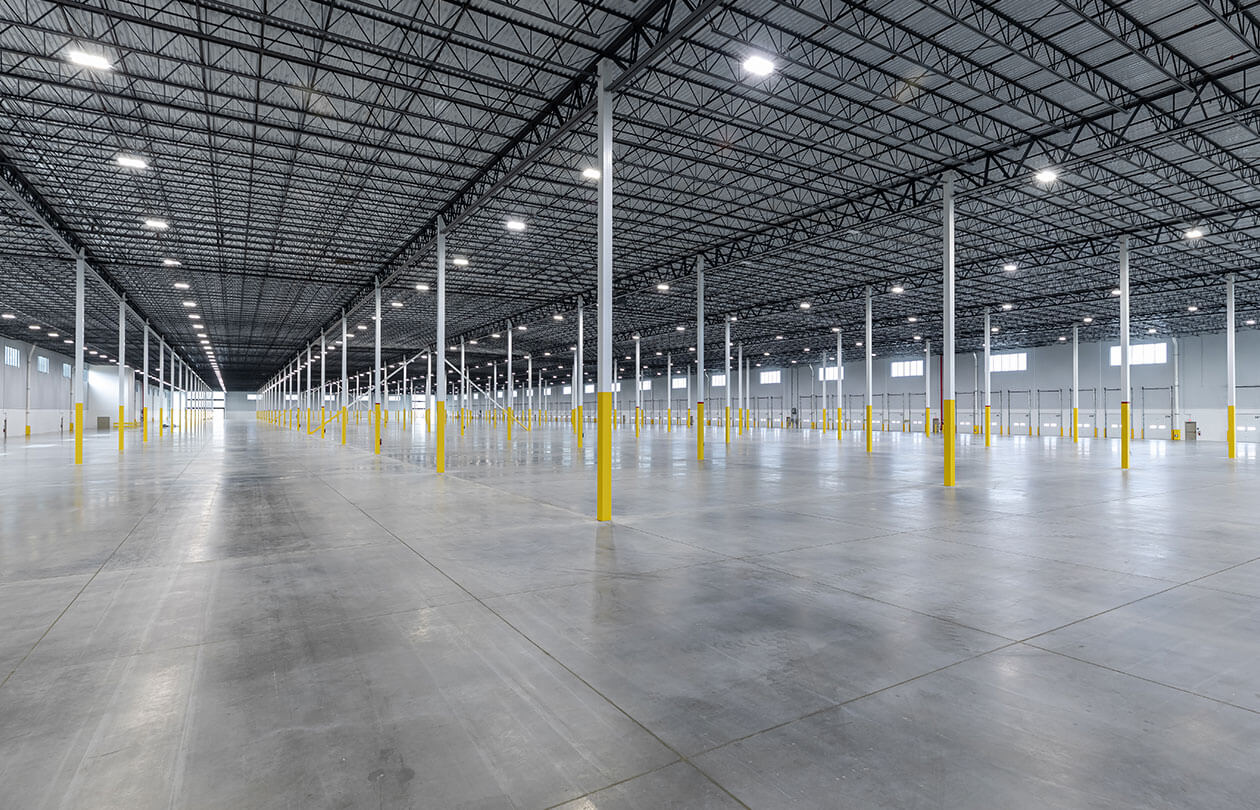 large scale warehouse interior open view