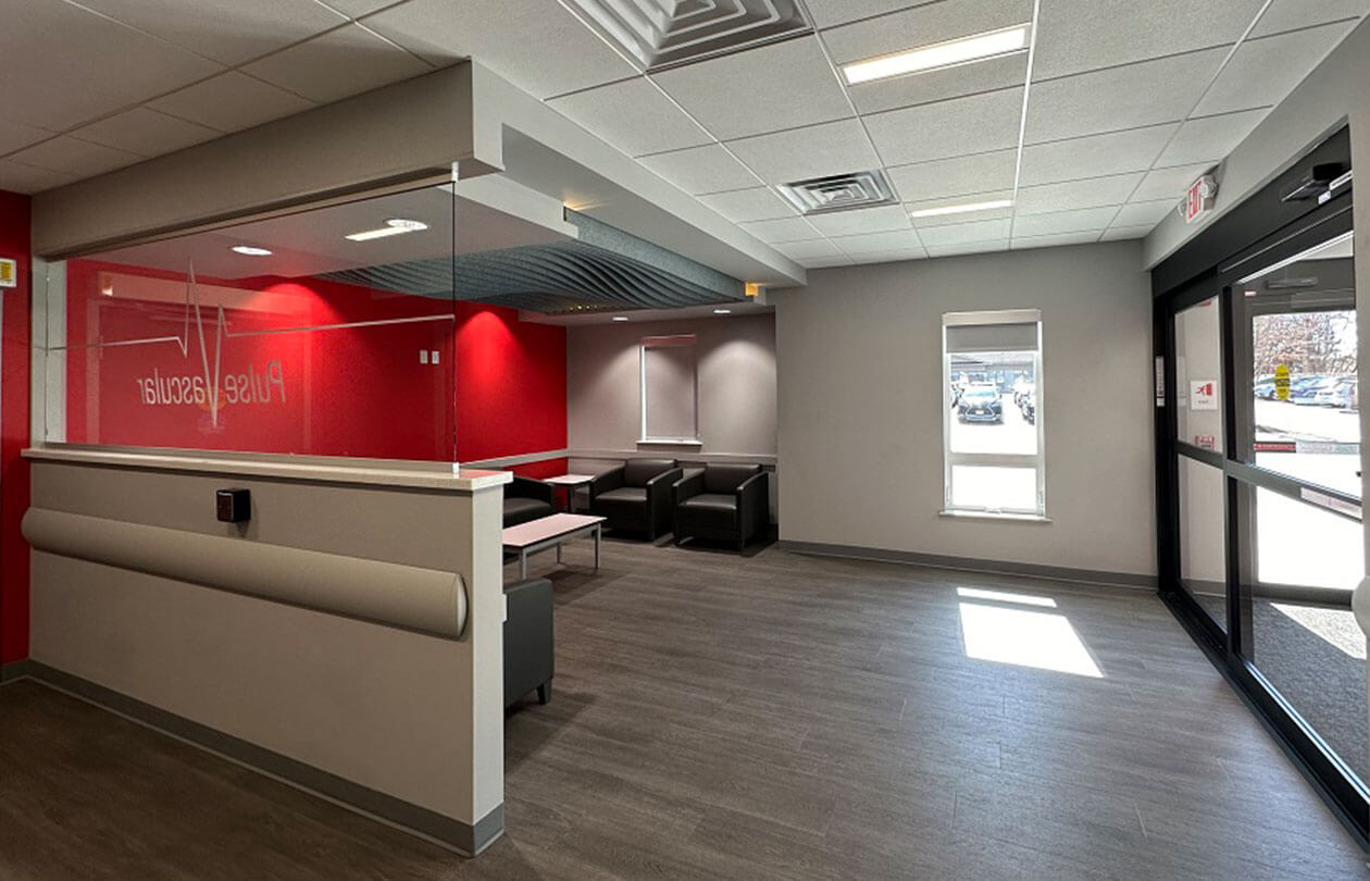 medical office waiting area and entrance and chairs