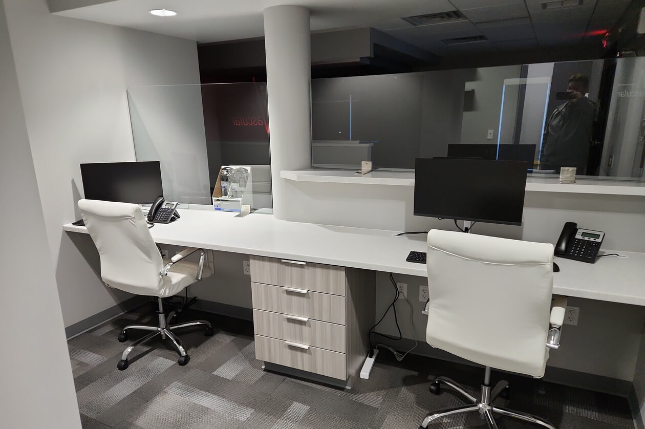 office chairs at a desk in a medical center