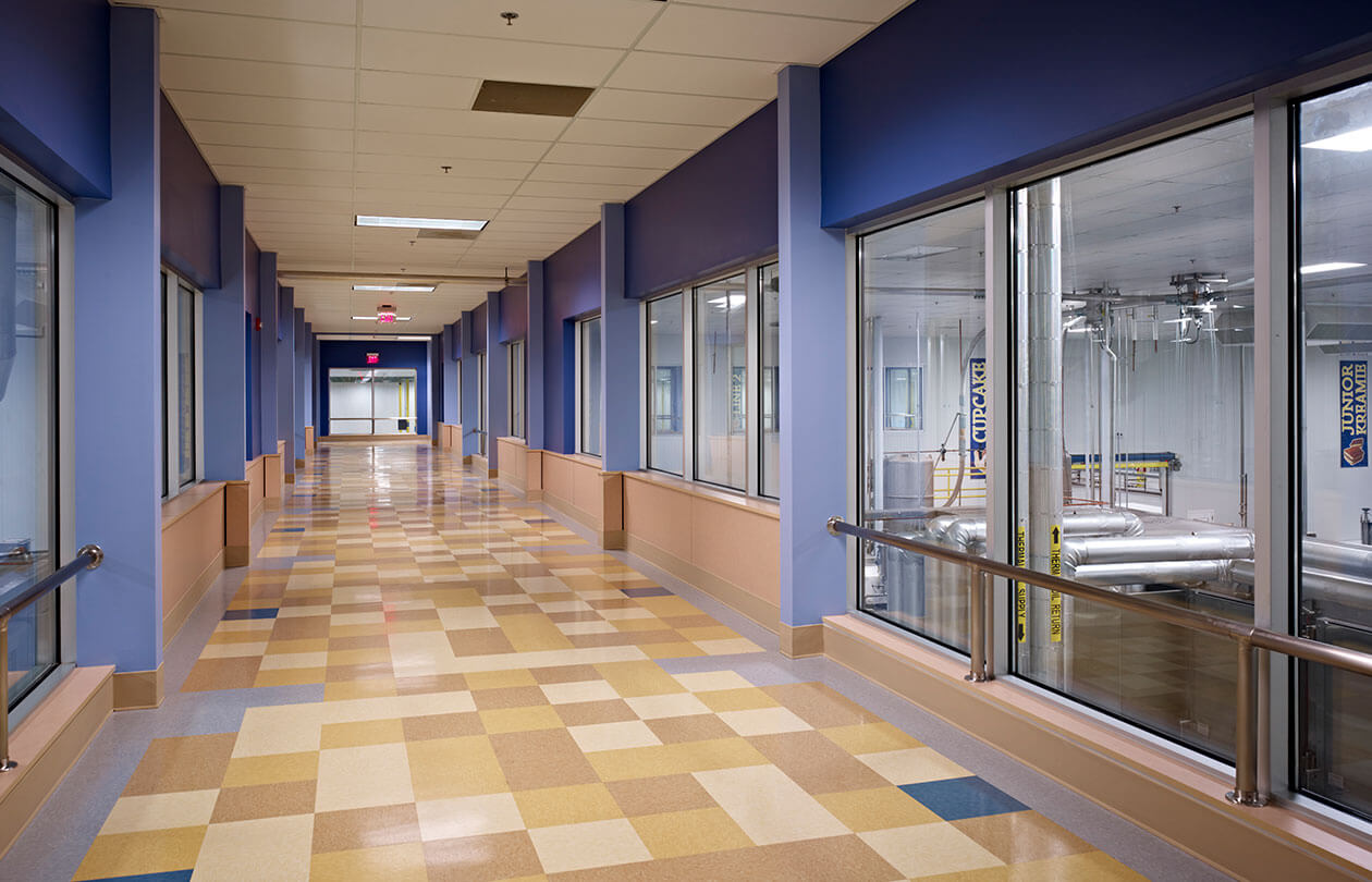 view of aerial walkway above production facility