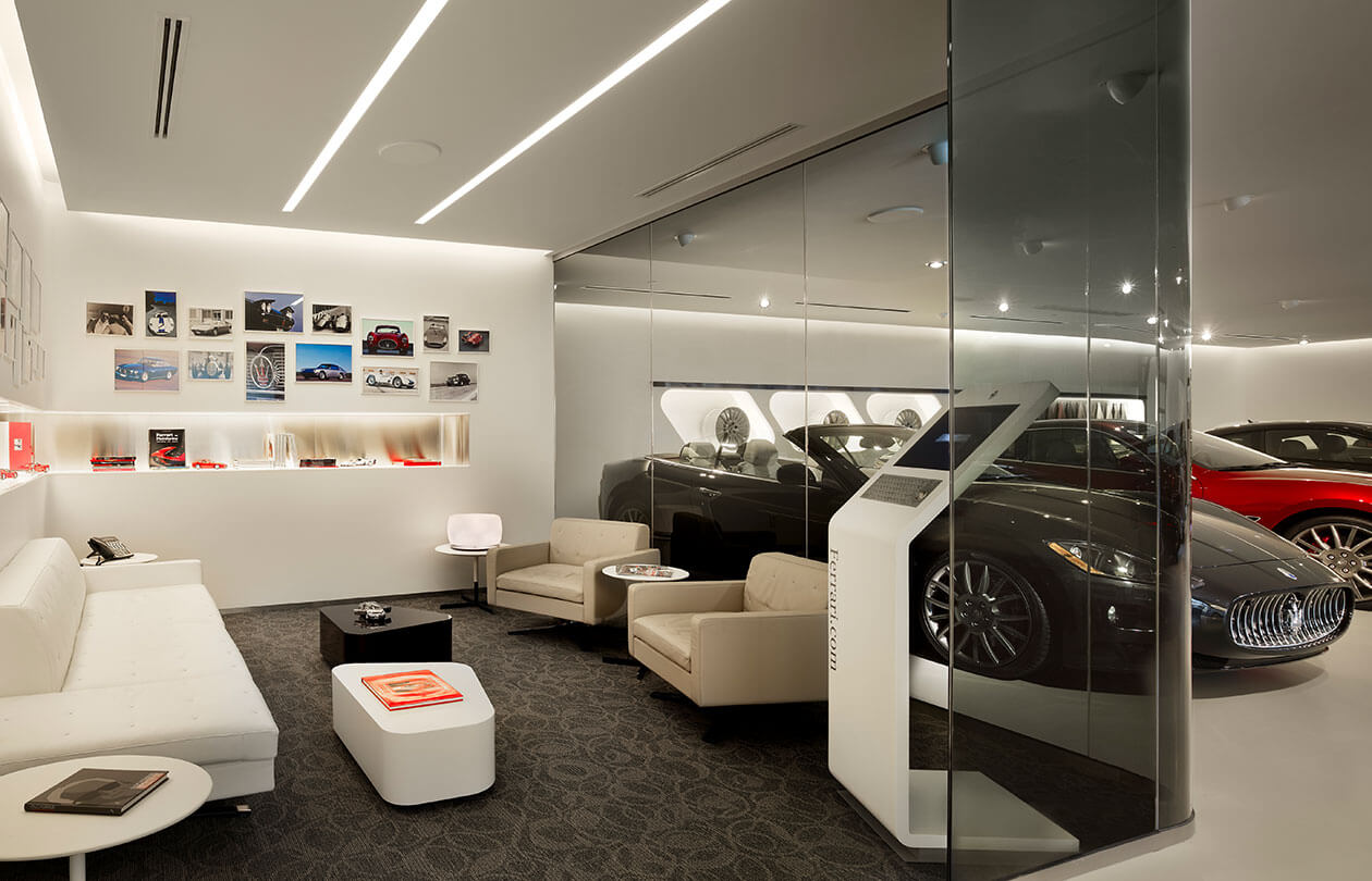 algar ferarri view of customer waiting area and showroom