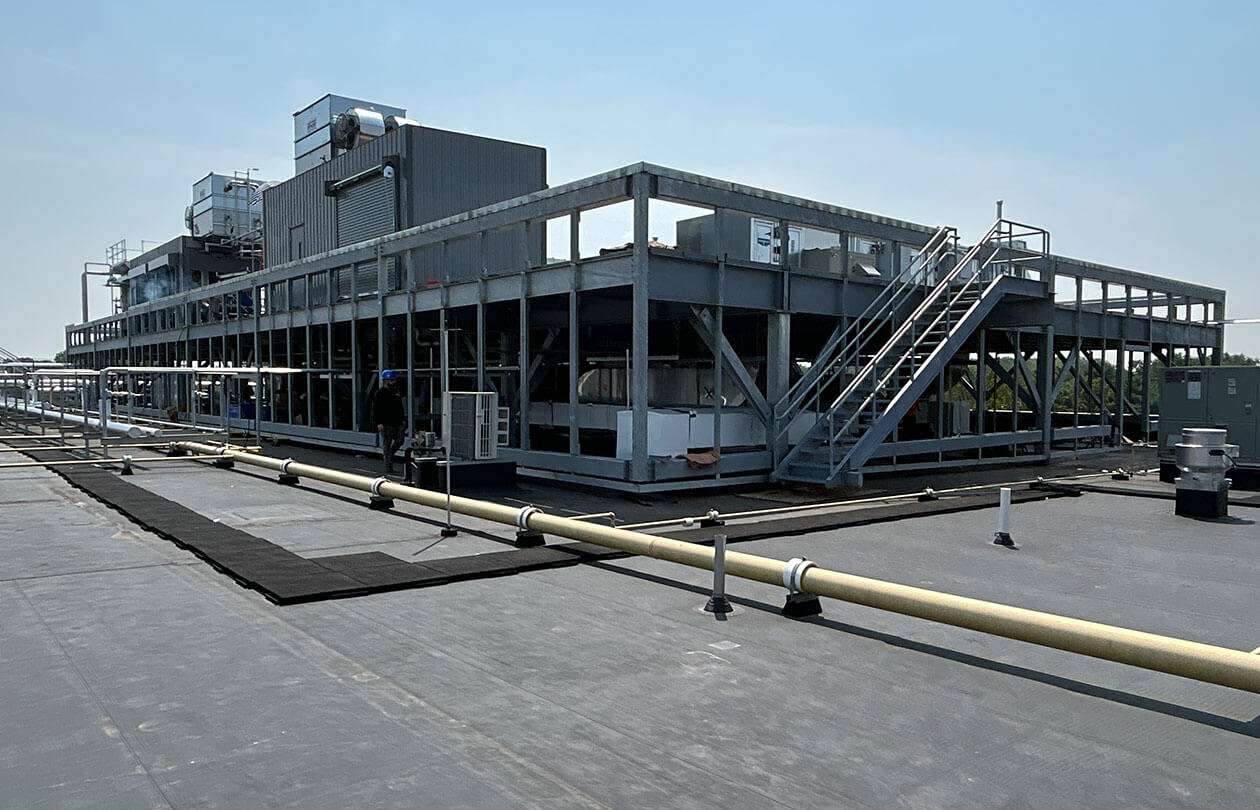 view of equipment on the roof of a manufacturing facility