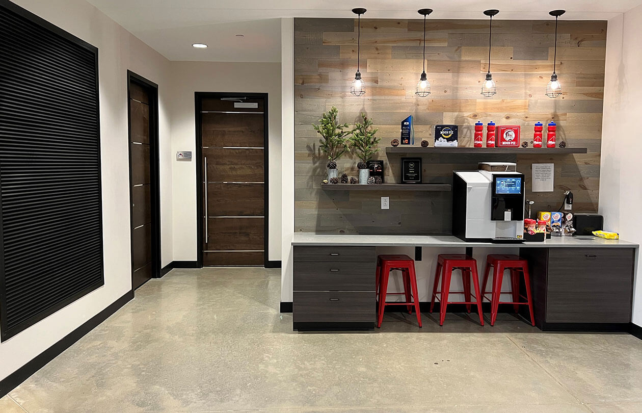 break room counter in modern office building