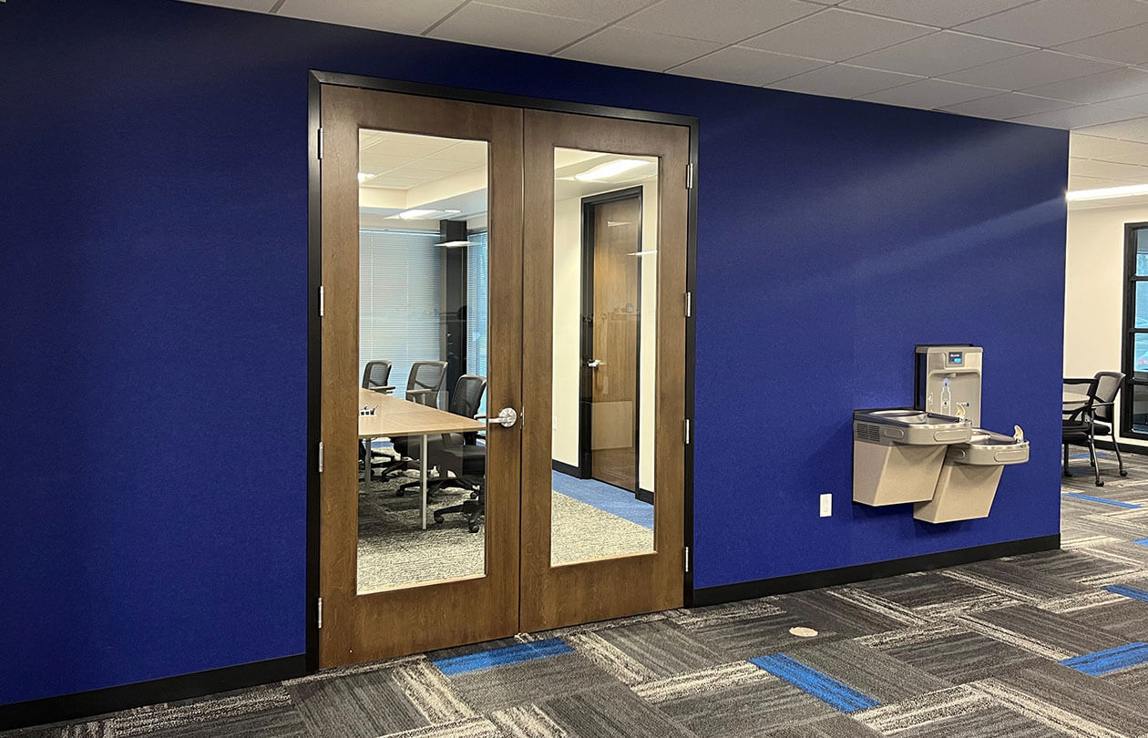 interior office view from hallway into conference room