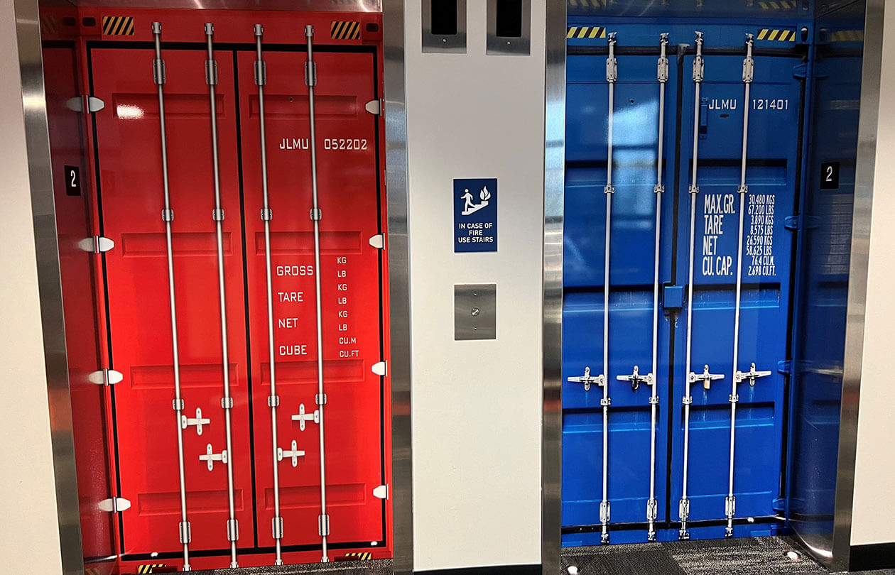 unique elevator doors from cube container