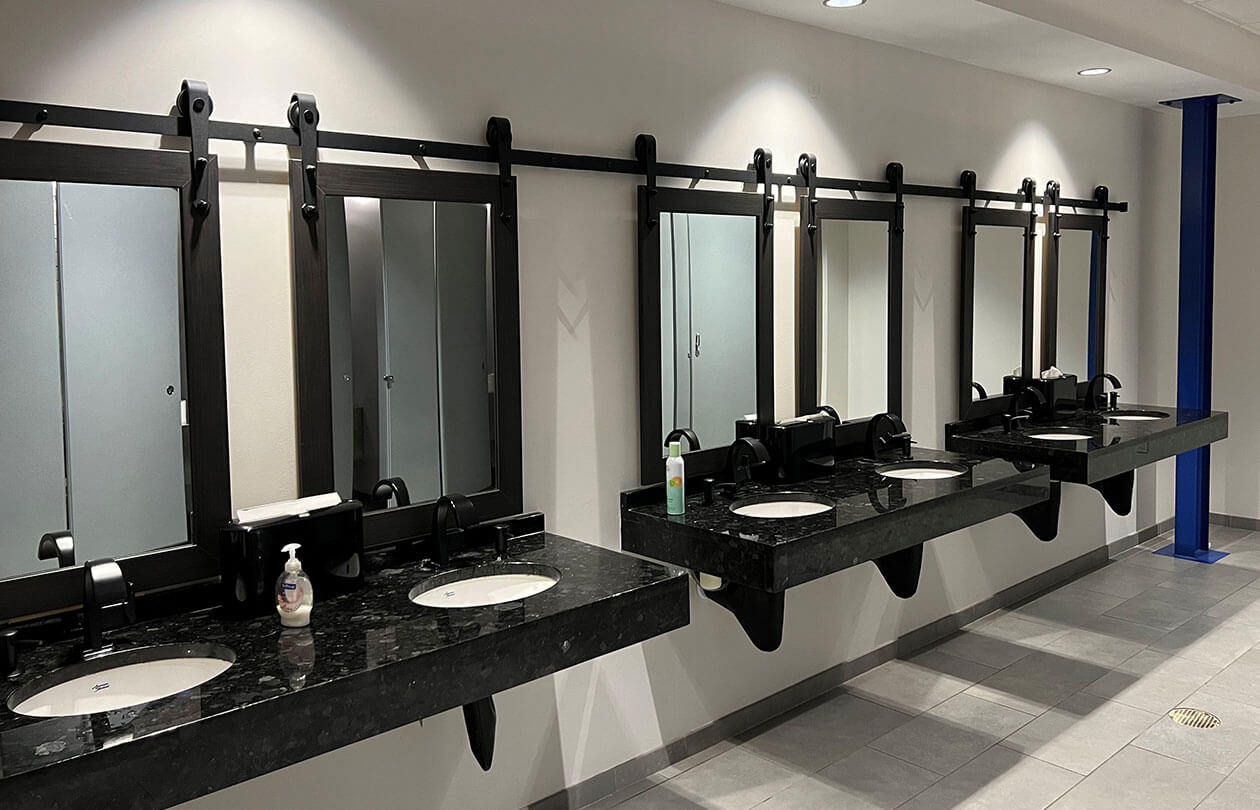 bathroom sinks in office building