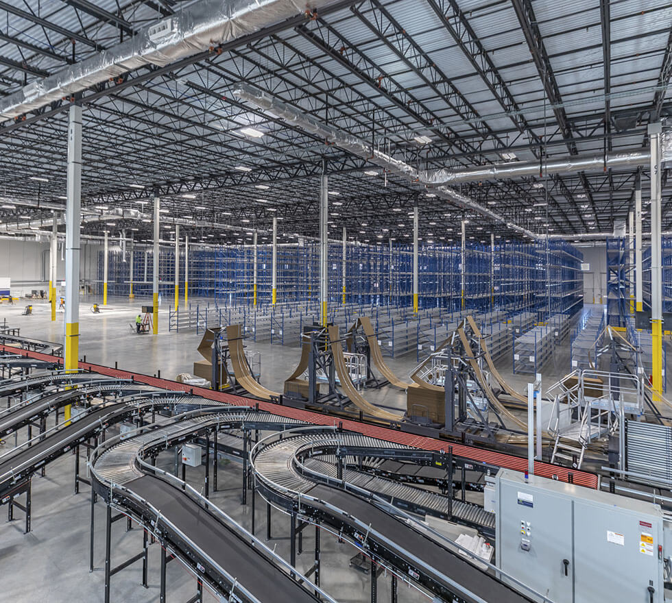 large warehouse with conveyor belt