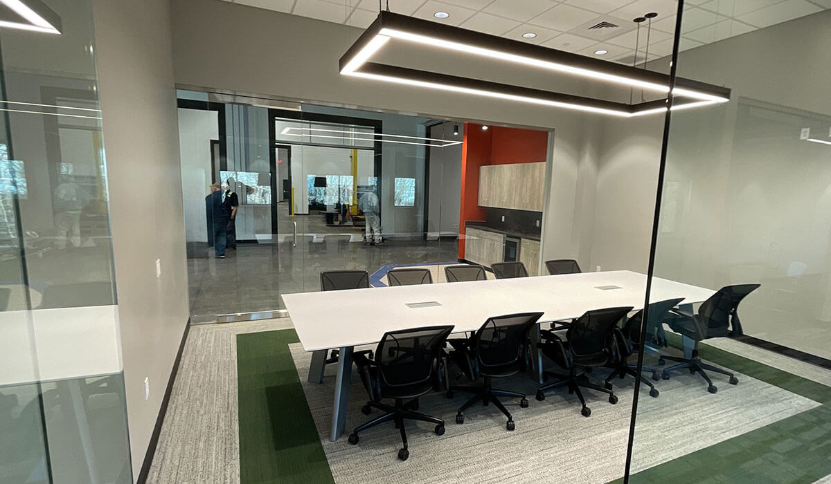 modern conference room with table and chairs
