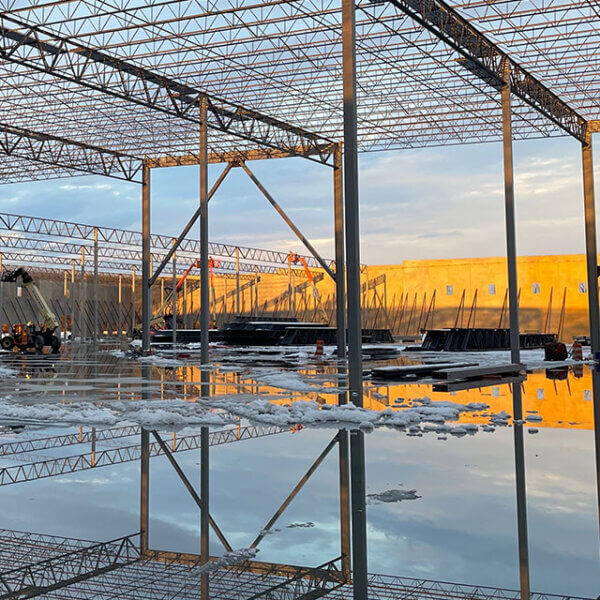 steel beams at an angle on jobsite