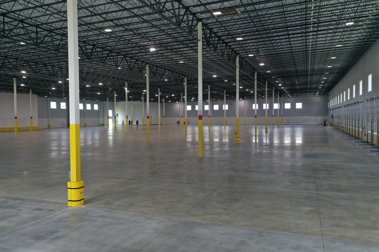 warehouse interior wide view with pillars