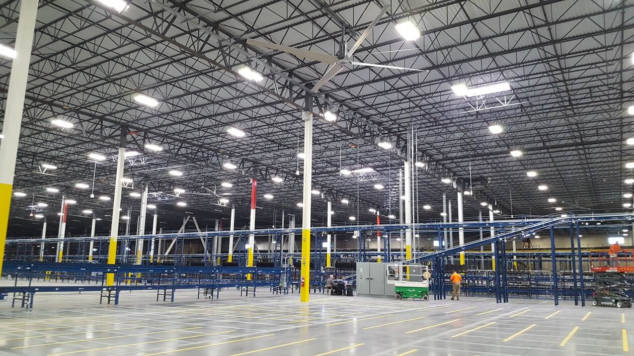 wide view of conveyor system in a production facility