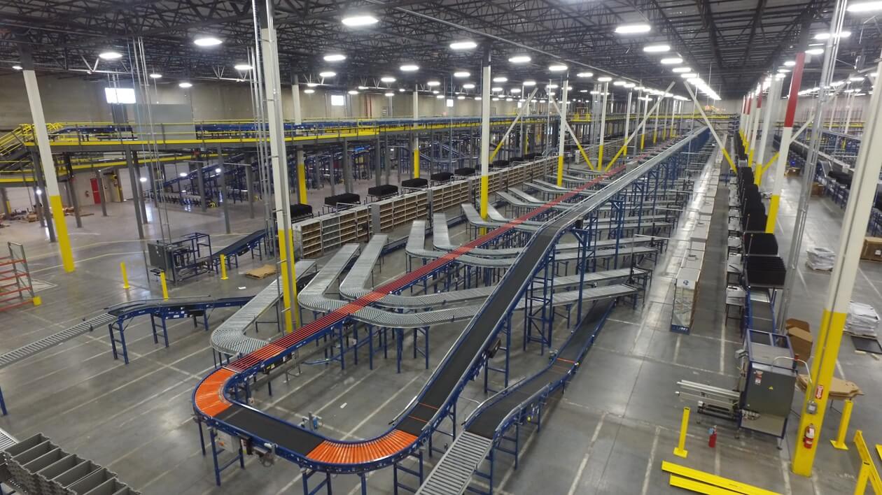Interior production facility with conveyors