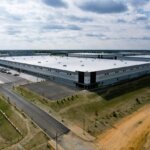 Two warehouse building shot from an aerial view