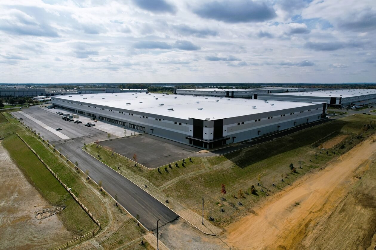 Two warehouse building shot from an aerial view