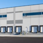 exterior warehouse dock doors closeup