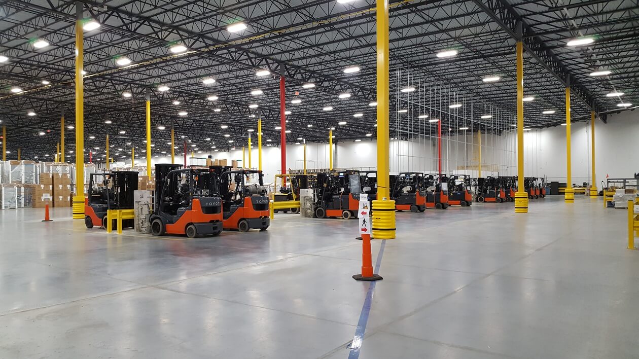 warehouse with forklifts